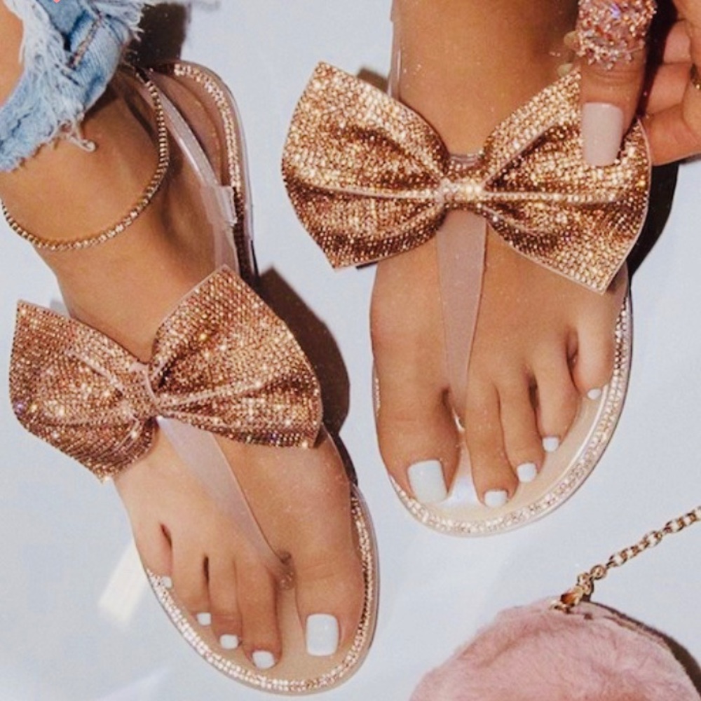 Rhinestone Bling Bow Jelly Sandals